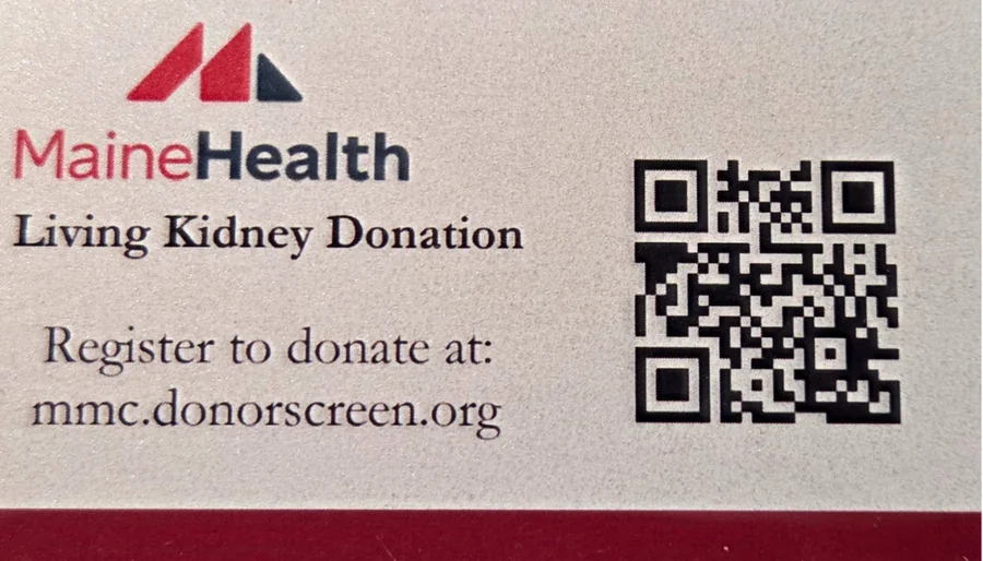 MaineHealth Living Kidney Donation QR code card